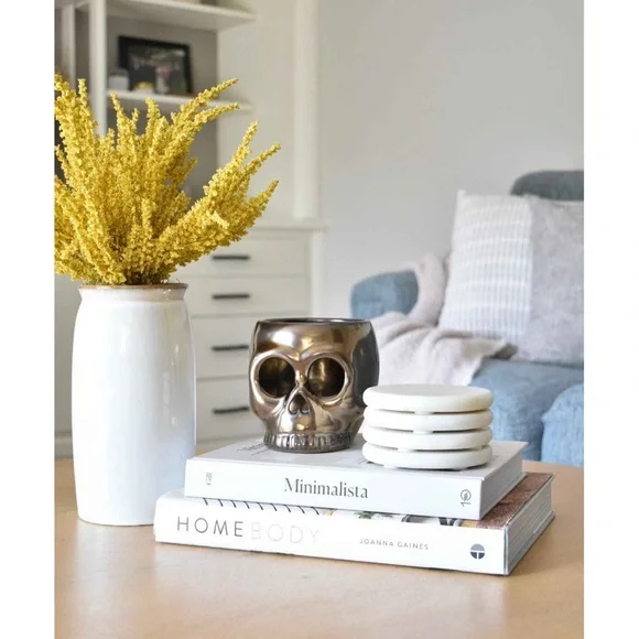 Set of 4 Alabaster Marble Coasters - Elegant White Finish New - Picture 4 of 5